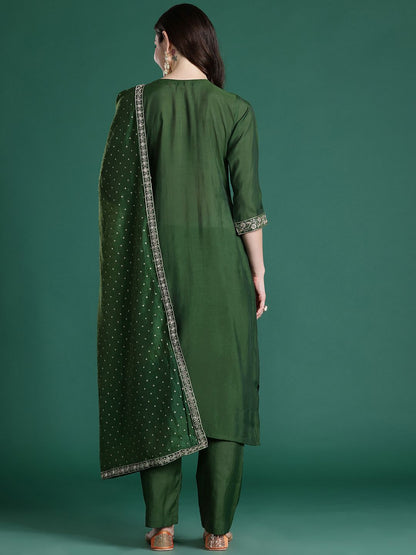 Floral Embroidered Sequinned Kurta with Trousers & With Dupatta