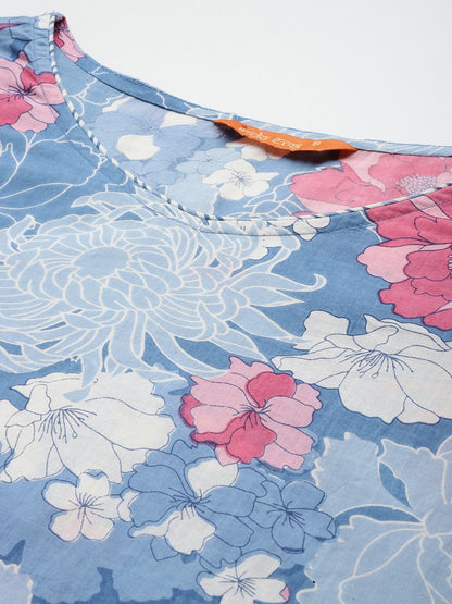 Dhiyona IE Floral Printed Pure Cotton Kurta With Trousers & Dupatta