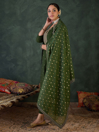 Dhiyona IE Women Ethnic Motifs Embroidered Kurta with Trousers & Dupatta
