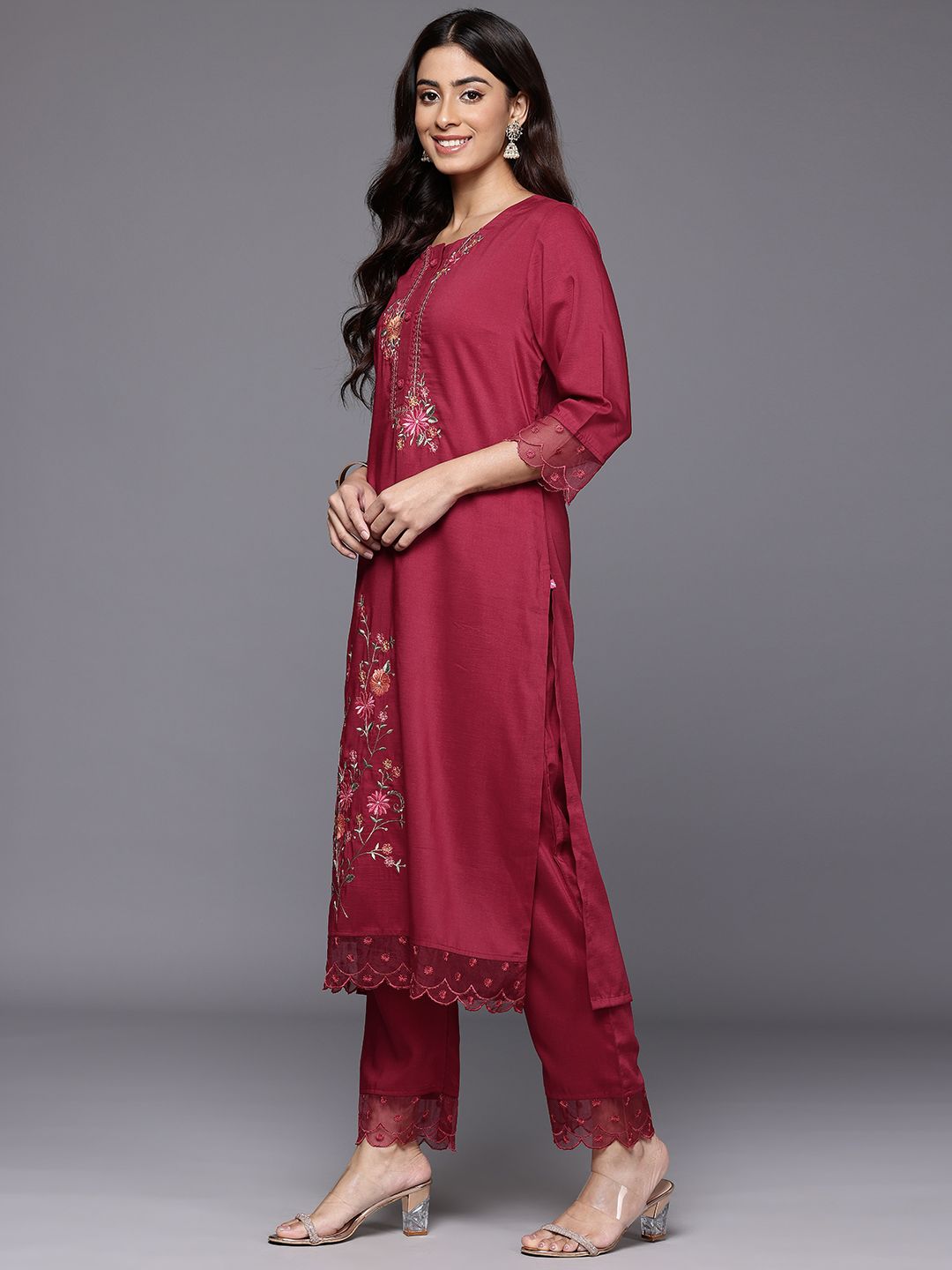 Dhiyona VA Women's Embroidered Kurta with Trousers & Dupatta