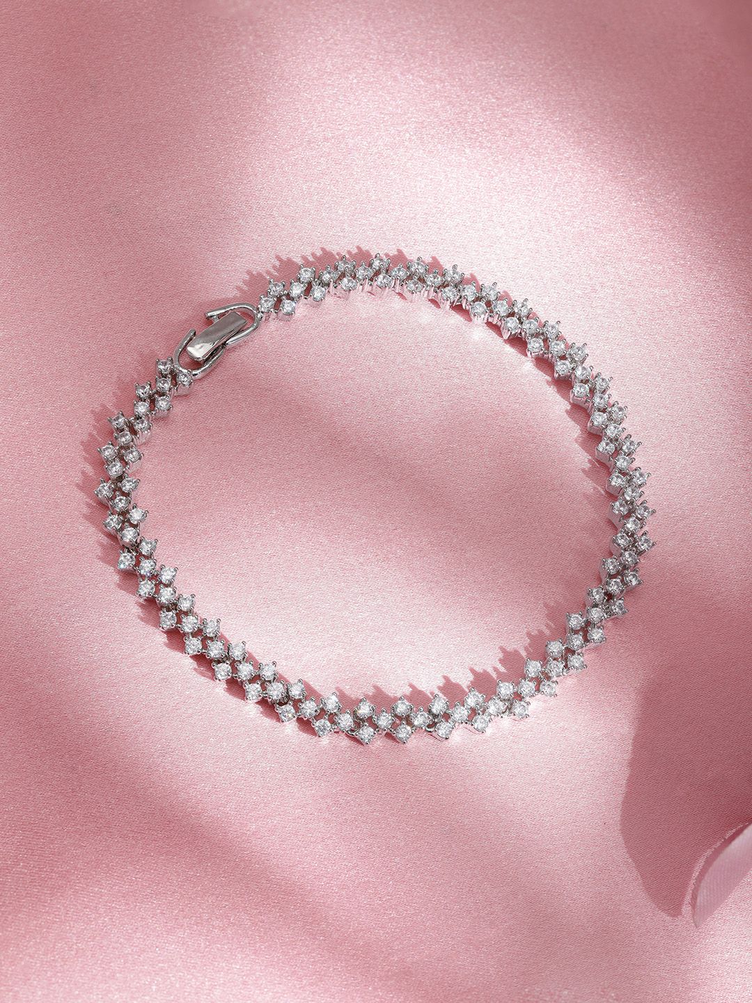 Dhiyona RJ Women's Brass Cubic Zirconia Rhodium-Plated Link Bracelet