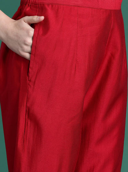 Yoke Design Pleated Sequinned Liva Kurta With Trousers & Dupatta