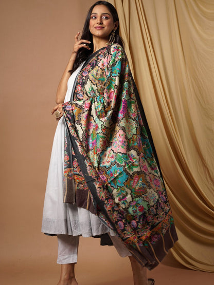Dhiyona PA Women Multicolor Embroidered Pure Wool Shawl