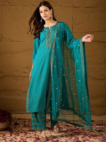 Dhiyona PD Women Ethnic Motifs Printed Straight Kurta & Palazzo With Dupatta