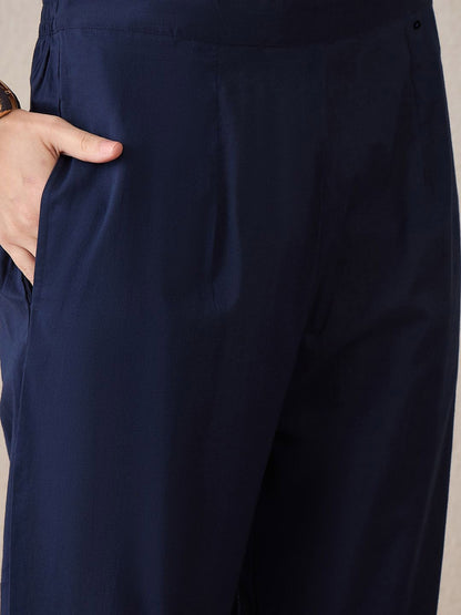 Dhiyona IE Women Floral Embroidered Regular Thread Work Pure Cotton Kurta with Trousers