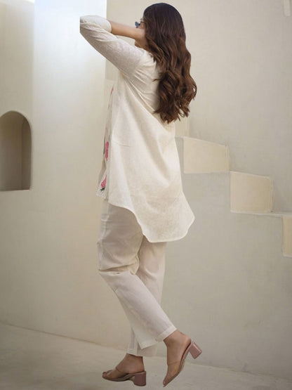 Dhiyona IE Indo era Embroidered Pure Cotton Shirt Collar Top With Trousers Co-Ords Set