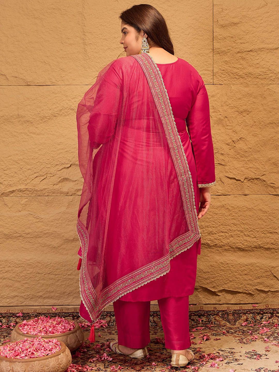 Dhiyona IN Ethnic Motifs Embroidered Straight Kurta with Trousers & Dupatta