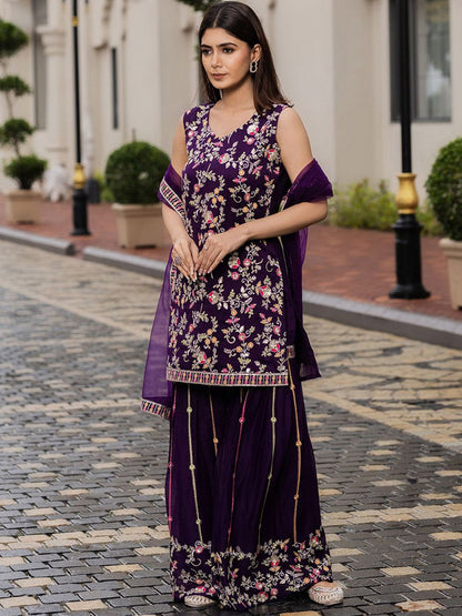 Dhiyona CH Women Floral Embroidered Kurta with Sharara & Dupatta