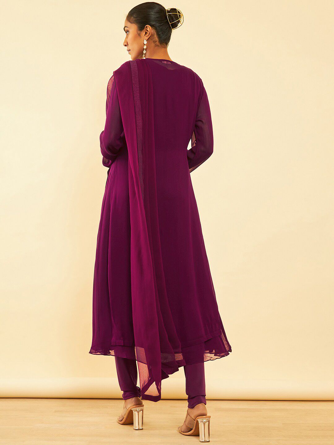 Dhiyona SO Women's Magenta Embroidered Regular Beads and Stones Kurta with Churidar & Dupatta