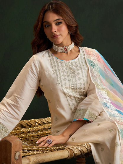 Women Ethnic Motifs Embroidered Regular Pure Cotton Kurta with Trousers & With Dupatta