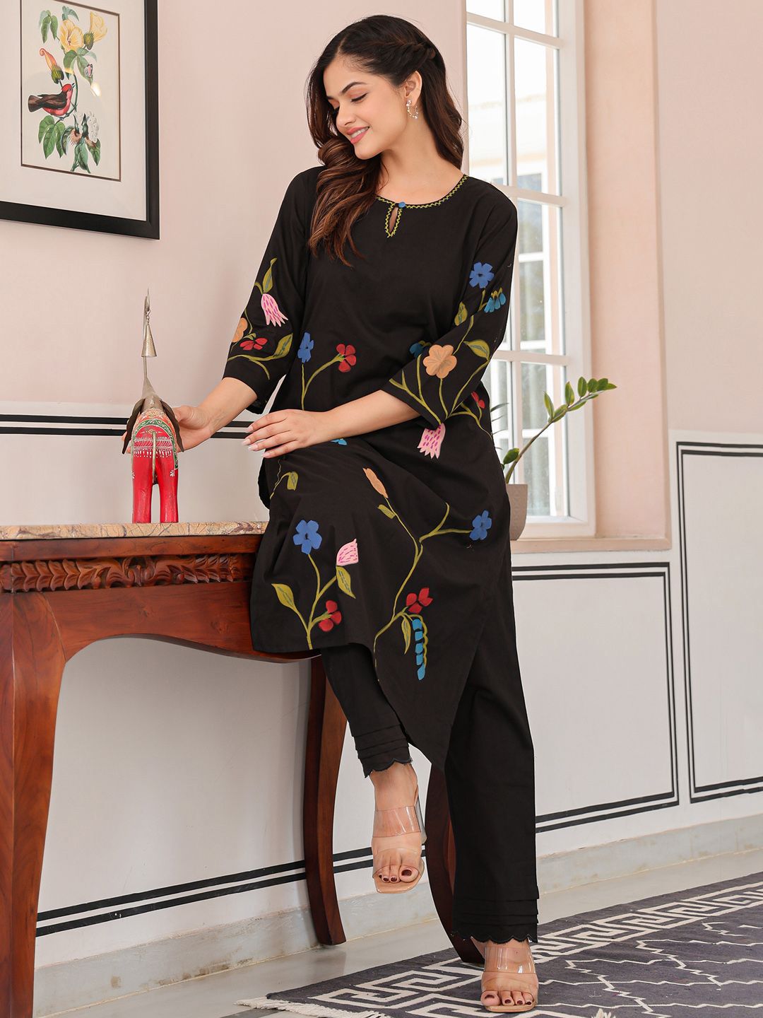 Floral Printed Pure Cotton Kurta With Trousers