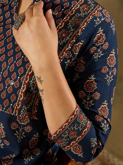 Dhiyona IE Ethnic Motifs Printed Pure Cotton Kurta With Trousers