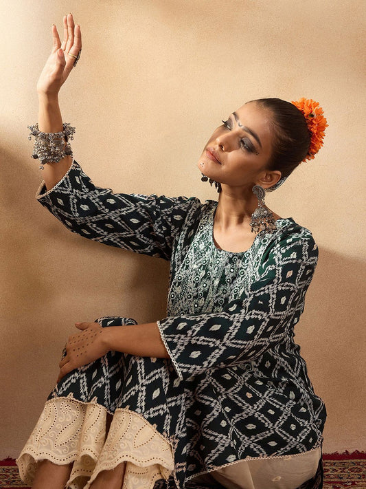 Dhiyona IE Ethnic Motifs Printed Thread Work Kurta