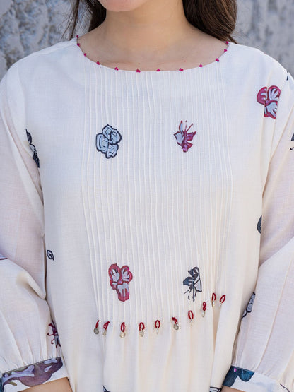 Women Floral Printed Regular Beads and Stones Pure Cotton Kurta with Trousers