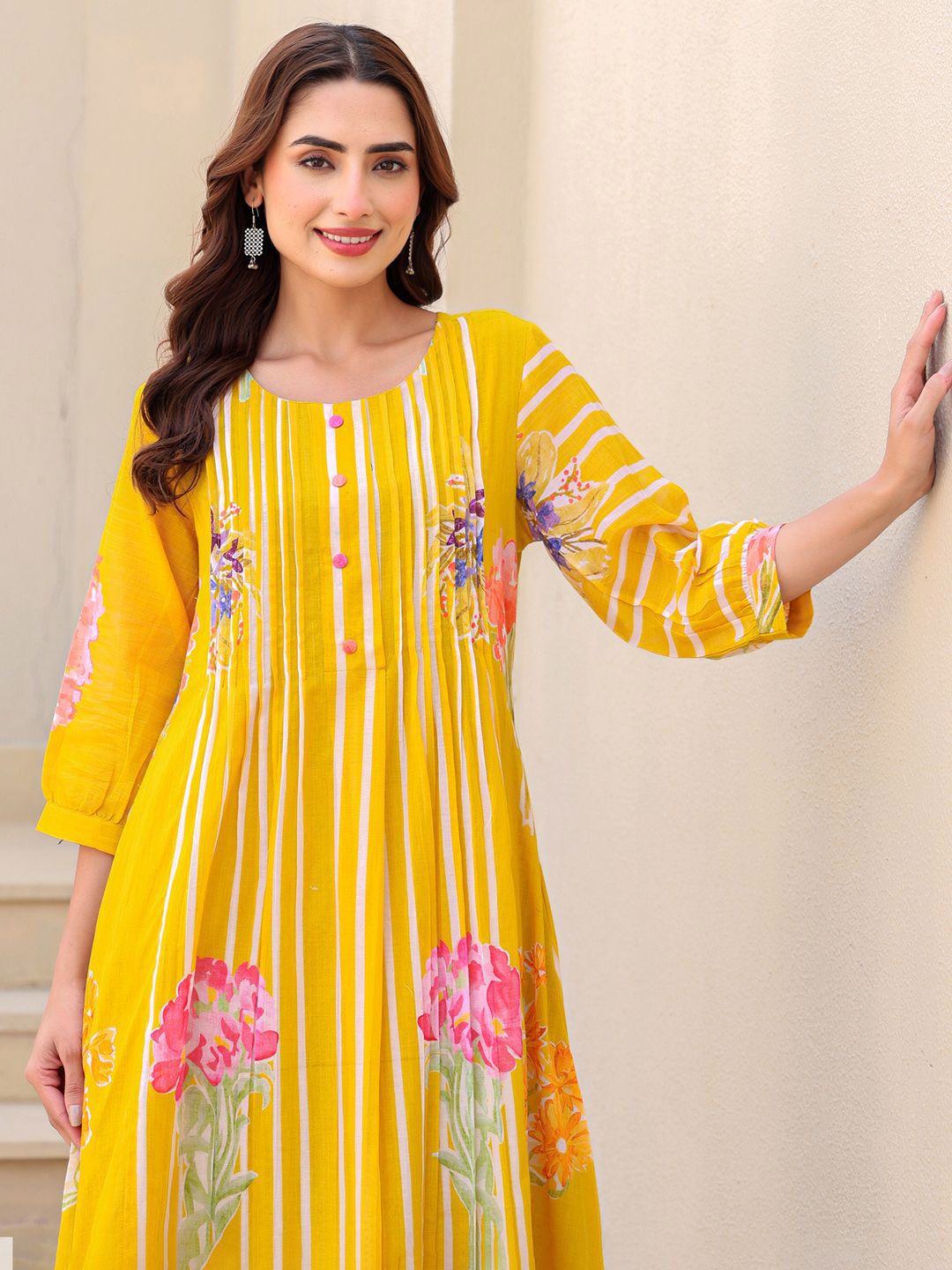 Dhiyona IE Floral Printed Pure Cotton Tunic With Trousers Co-Ords