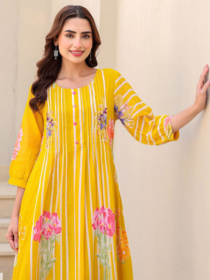 Dhiyona IE Floral Printed Pure Cotton Tunic With Trousers Co-Ords