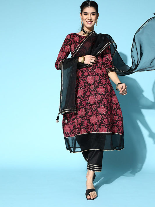 Dhiyona IE Cotton Blend Romantic Florals Kurta Set