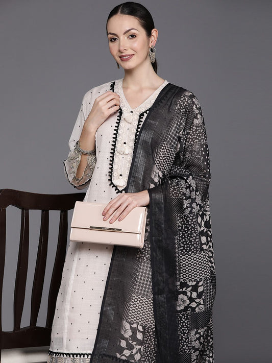 Dhiyona IE Floral Embroidered Regular Thread Work Linen Kurta with Trousers & Dupatta