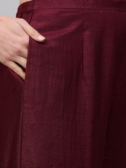 Dhiyona IE Women Burgundy Embroidered Kurta with Sharara