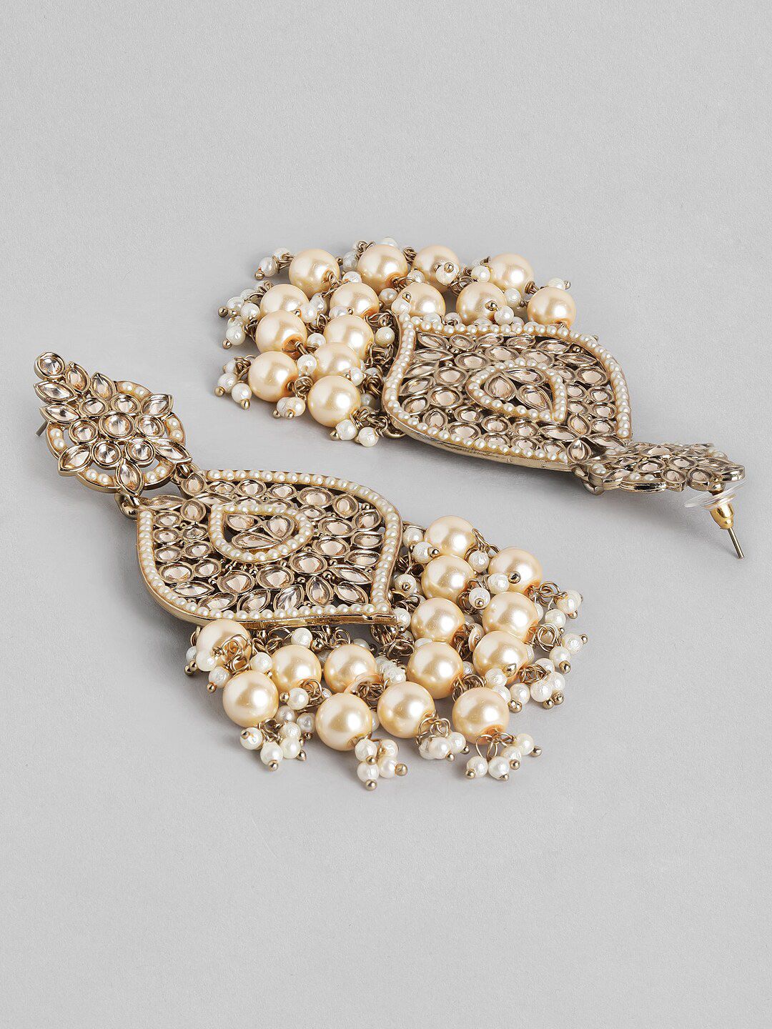 Dhiyona RJ Women's 18K Gold-Plated Kundan & Glosssy Off-White Pearl Beaded Chandelier Earrings