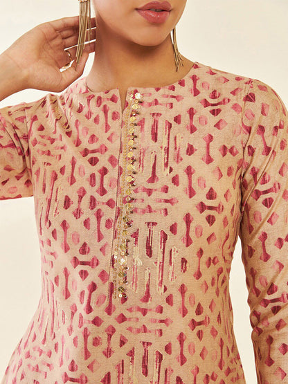 Dhiyona SO Women's Printed Sequinned Straight Kurta With Palazzo