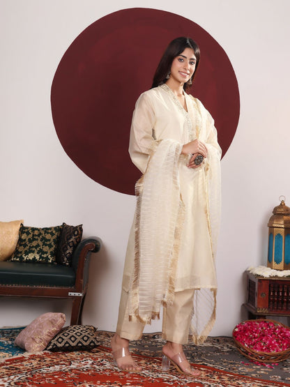 Dhiyona VA Women'sEmbroidered Straight Kurta with Trousers & With Dupatta