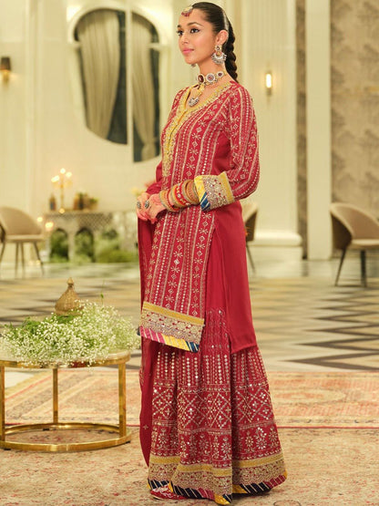 Dhiyona IE Ethnic Motifs Embroidered Straight Sequinned Kurta With Sharara & Dupatta