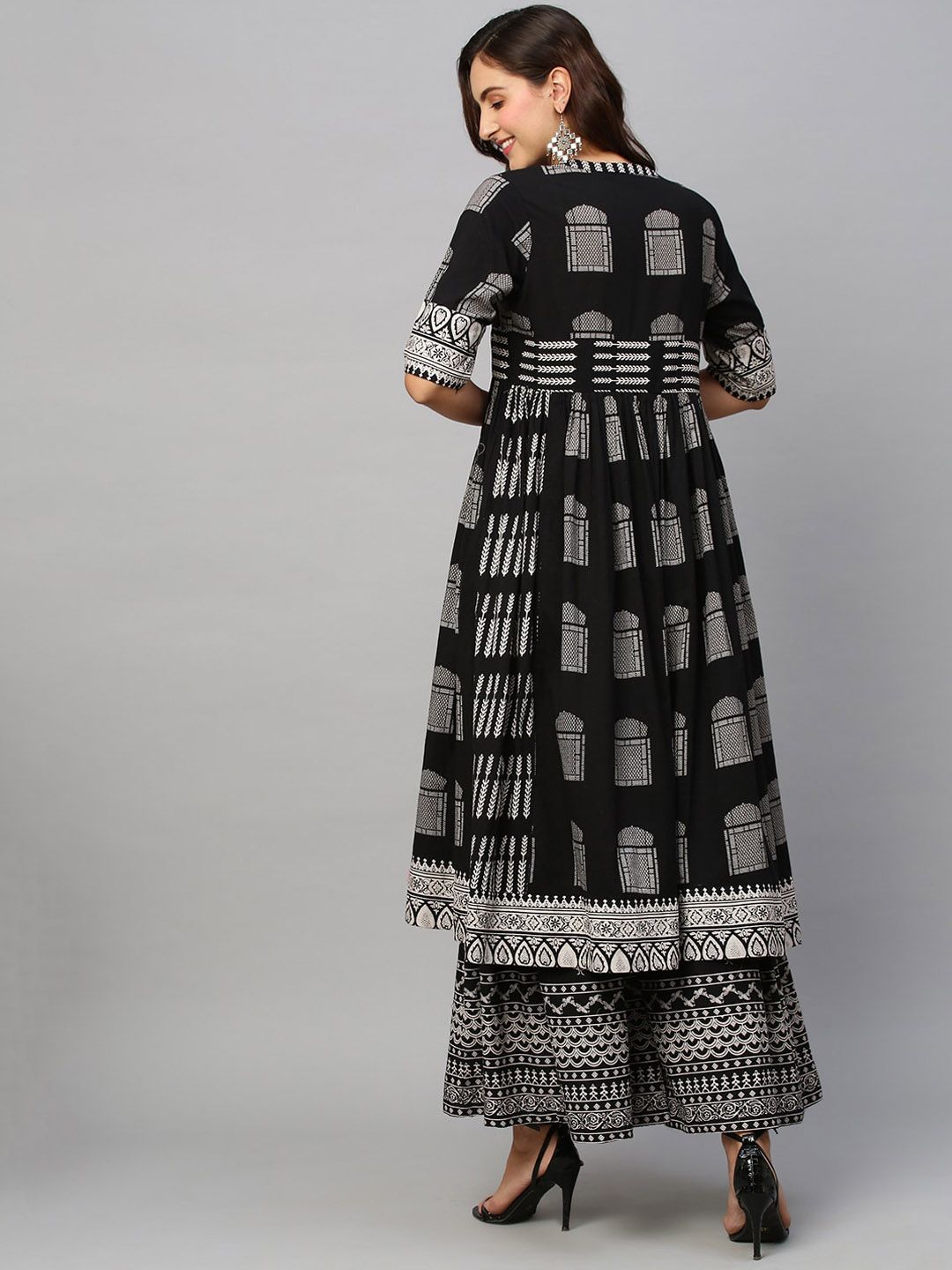 Dhiyona SN Women's Ethnic Motifs Printed Pure Cotton A Line Kurta With Palazzos