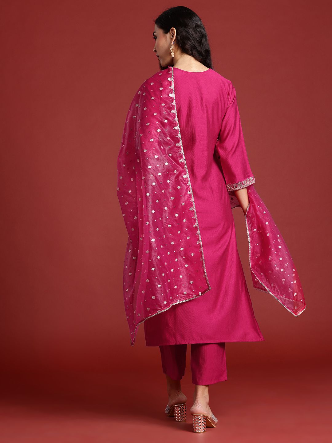 Women Ethnic Motifs Embroidered Regular Sequinned Liva Kurta with Trousers & With Dupatta