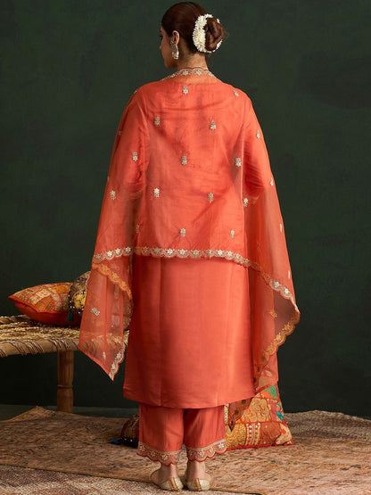 Dhiyona IE Women Ethnic Motifs Embroidered Regular Gotta Patti Kurta with Trousers & With Dupatta