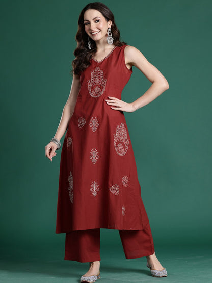 Dhiyona IE Embroidered A-Line Top With Palazzos Co-Ords