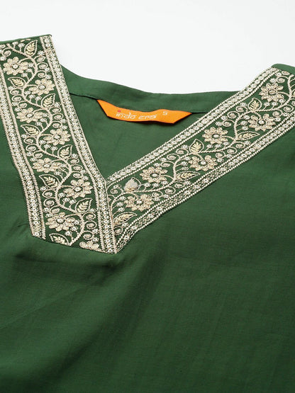 Floral Embroidered Sequinned Kurta with Trousers & With Dupatta