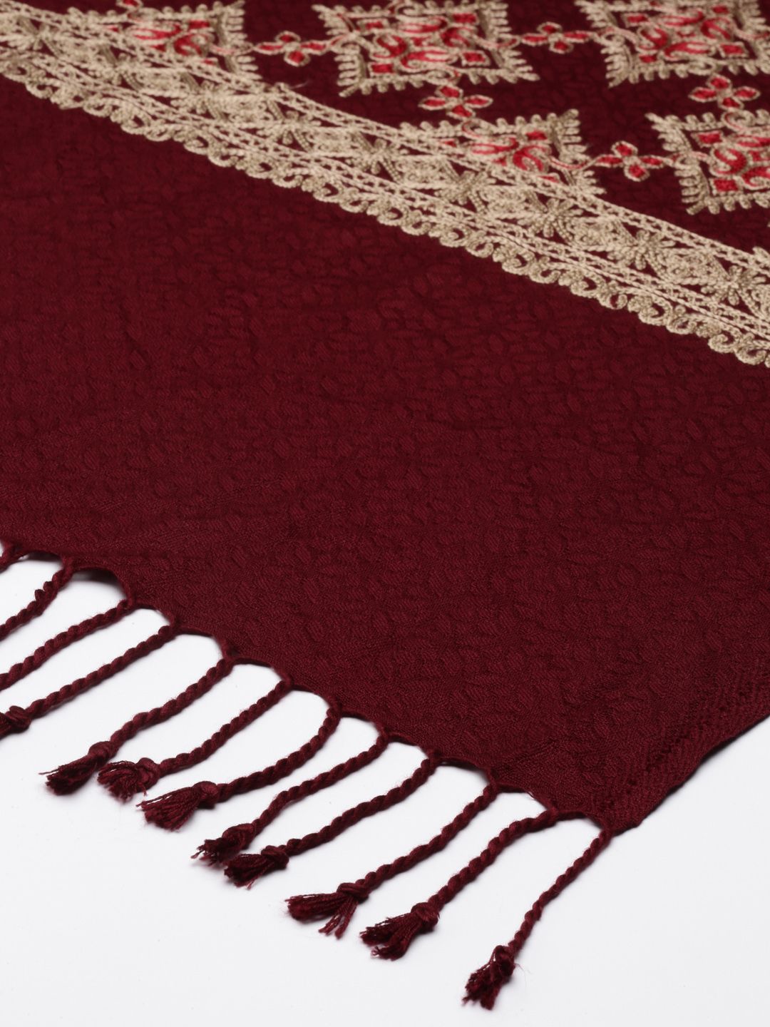 Dhiyona PA Women Maroon Embroidered Shawl