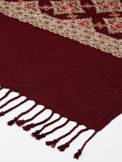 Dhiyona PA Women Maroon Embroidered Shawl
