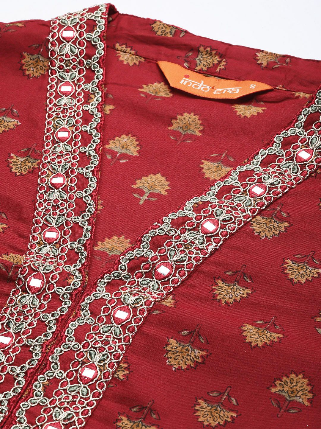 Dhiyona IE Ethnic Motifs Embroidered Mirror Work Pure Cotton Kurta