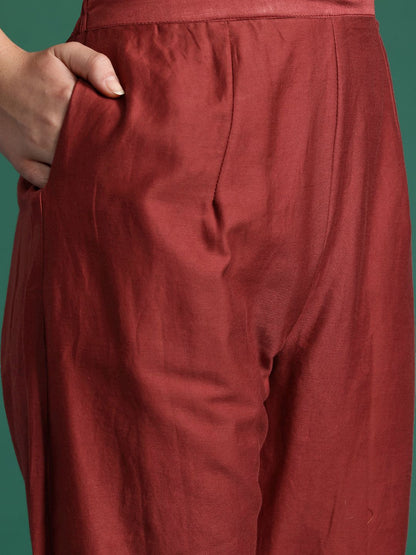 Dhiyona IE Ethnic Motifs Embroidered Thread Work Chanderi Silk Kurta With Trousers & Dupatta