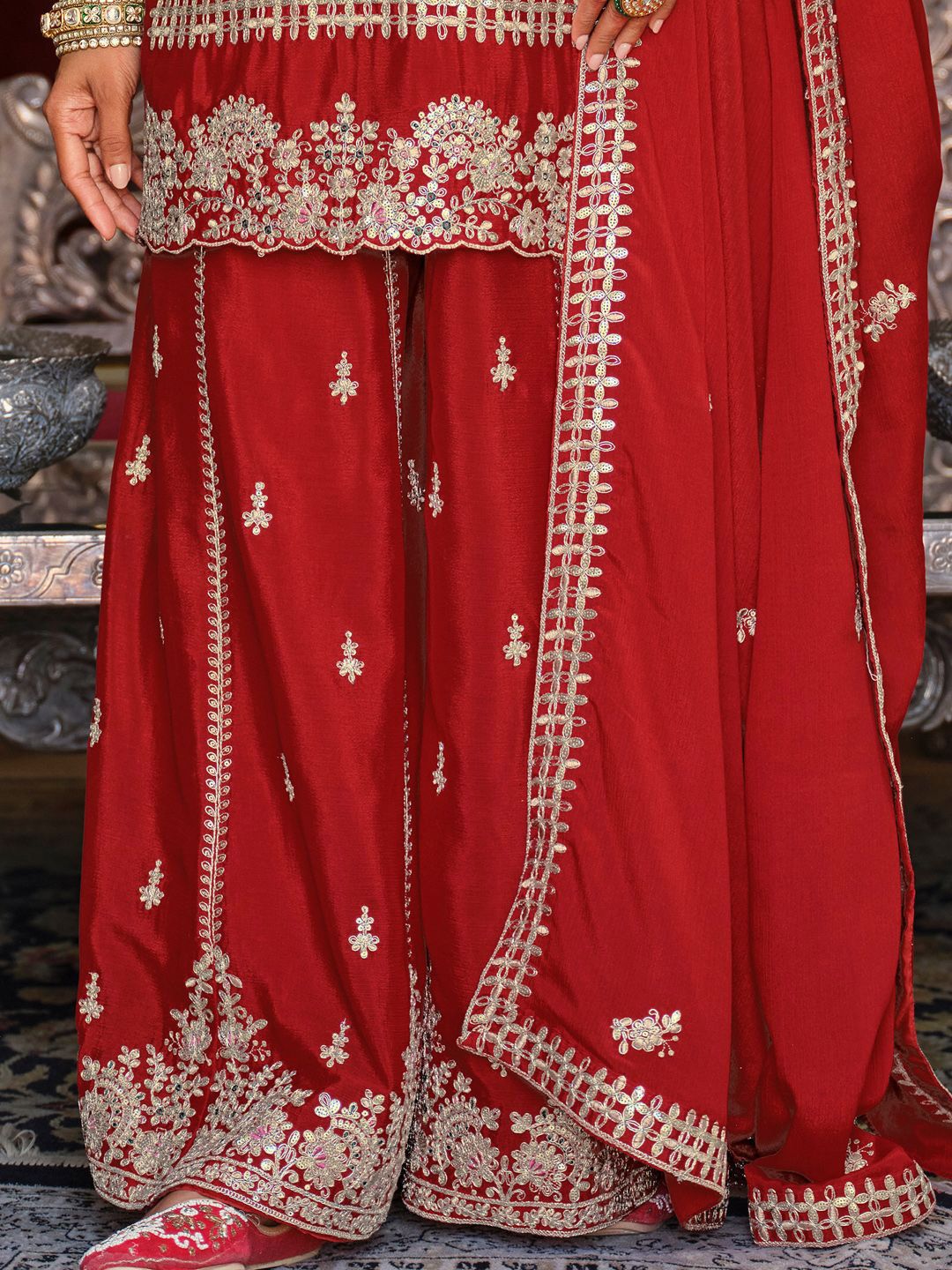 Ethnic Motifs Embroidered Kurta with Palazzos & Dupatta