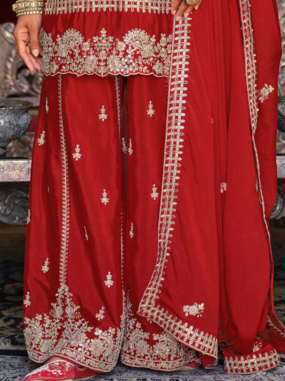Ethnic Motifs Embroidered Kurta with Palazzos & Dupatta