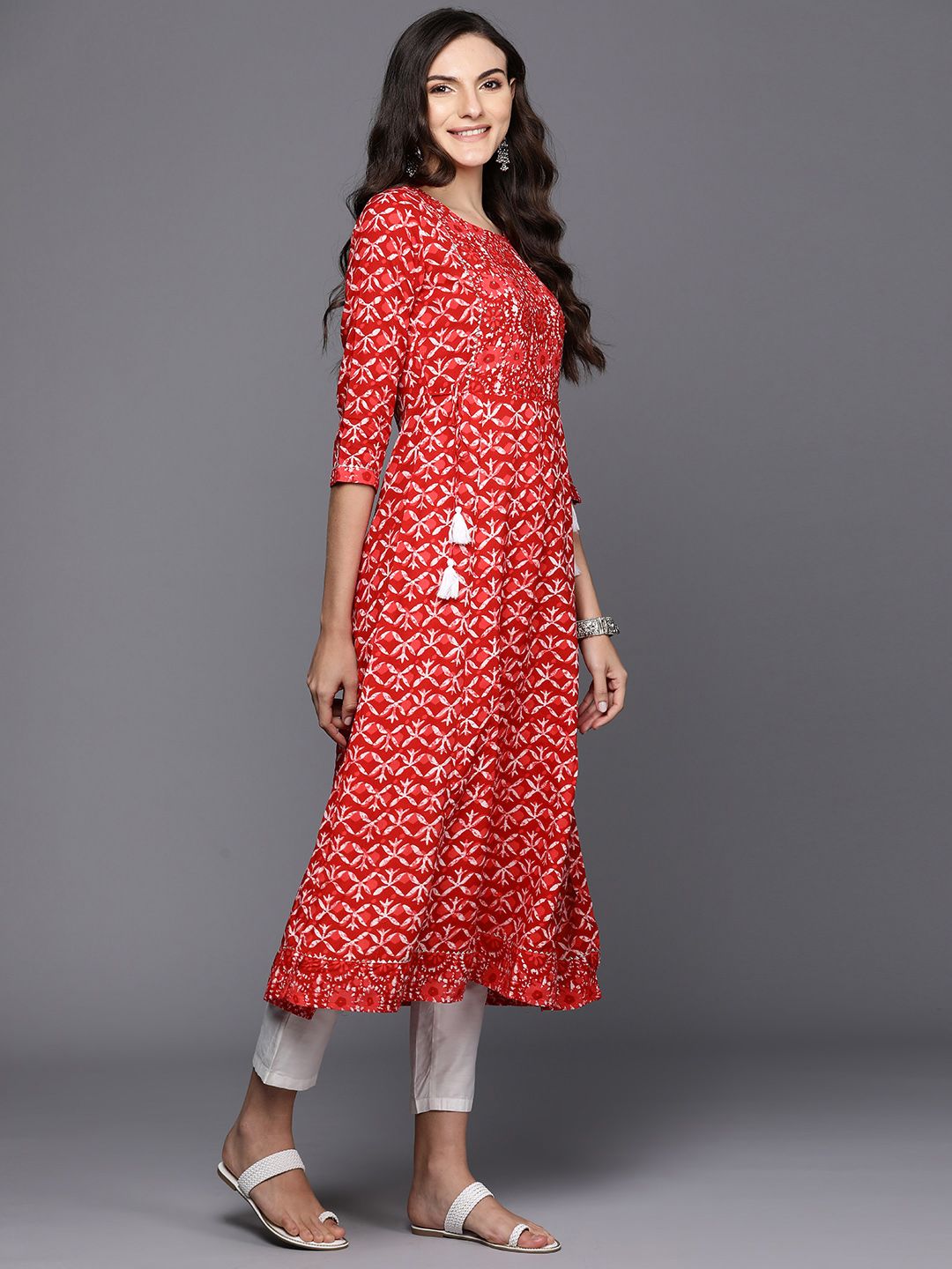 Dhiyona IE Ethnic Motifs Printed Sequinned Detail A-Line Kurta