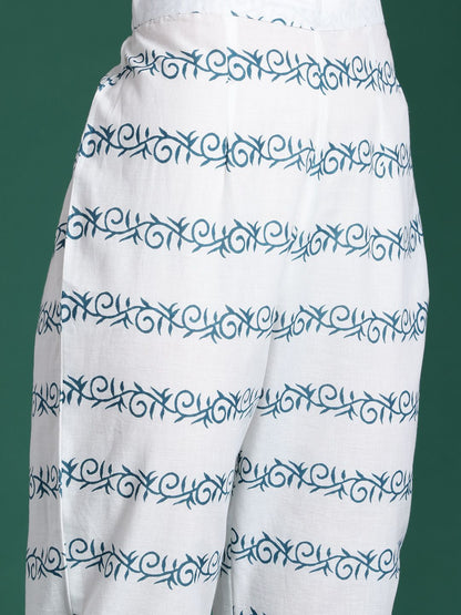 Floral Printed Pure Cotton Kurta with Trousers & With Dupatta