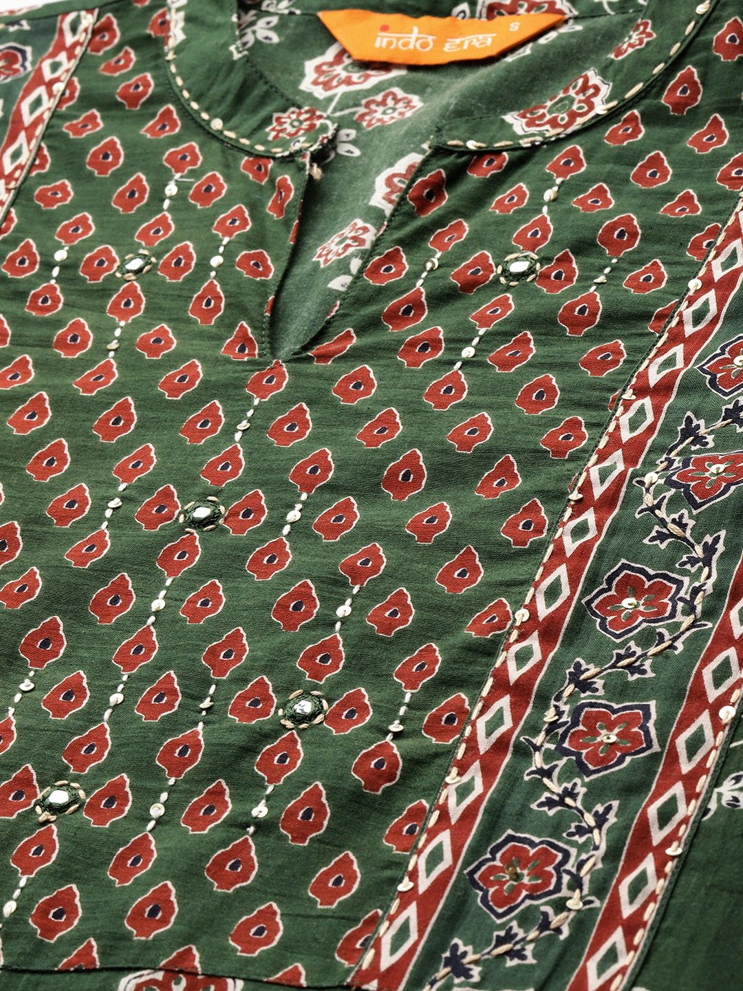 Dhiyona IE Ethnic Motifs Printed Pure Cotton Kurta with Trousers