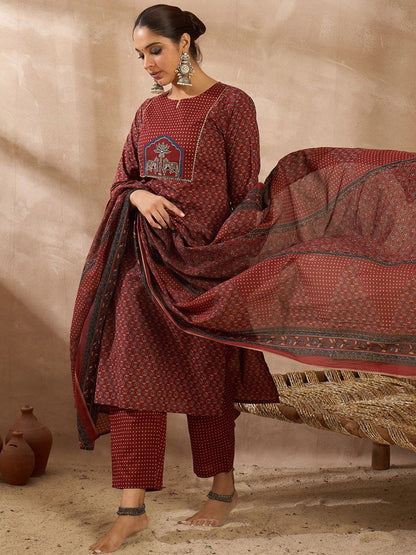 Women Ethnic Motifs Printed Regular Pure Cotton Kurta with Trousers & With Dupatta