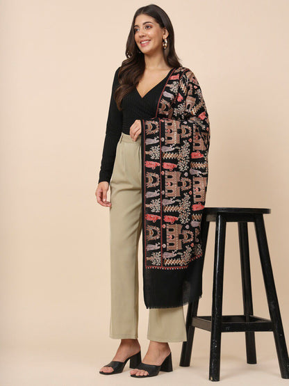 Dhiyona PA Ethnic Motifs Embroidered Pure Wool Shawl
