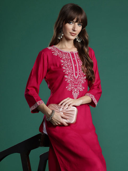 Dhiyona IE Floral Embroidered Thread Work Kurta