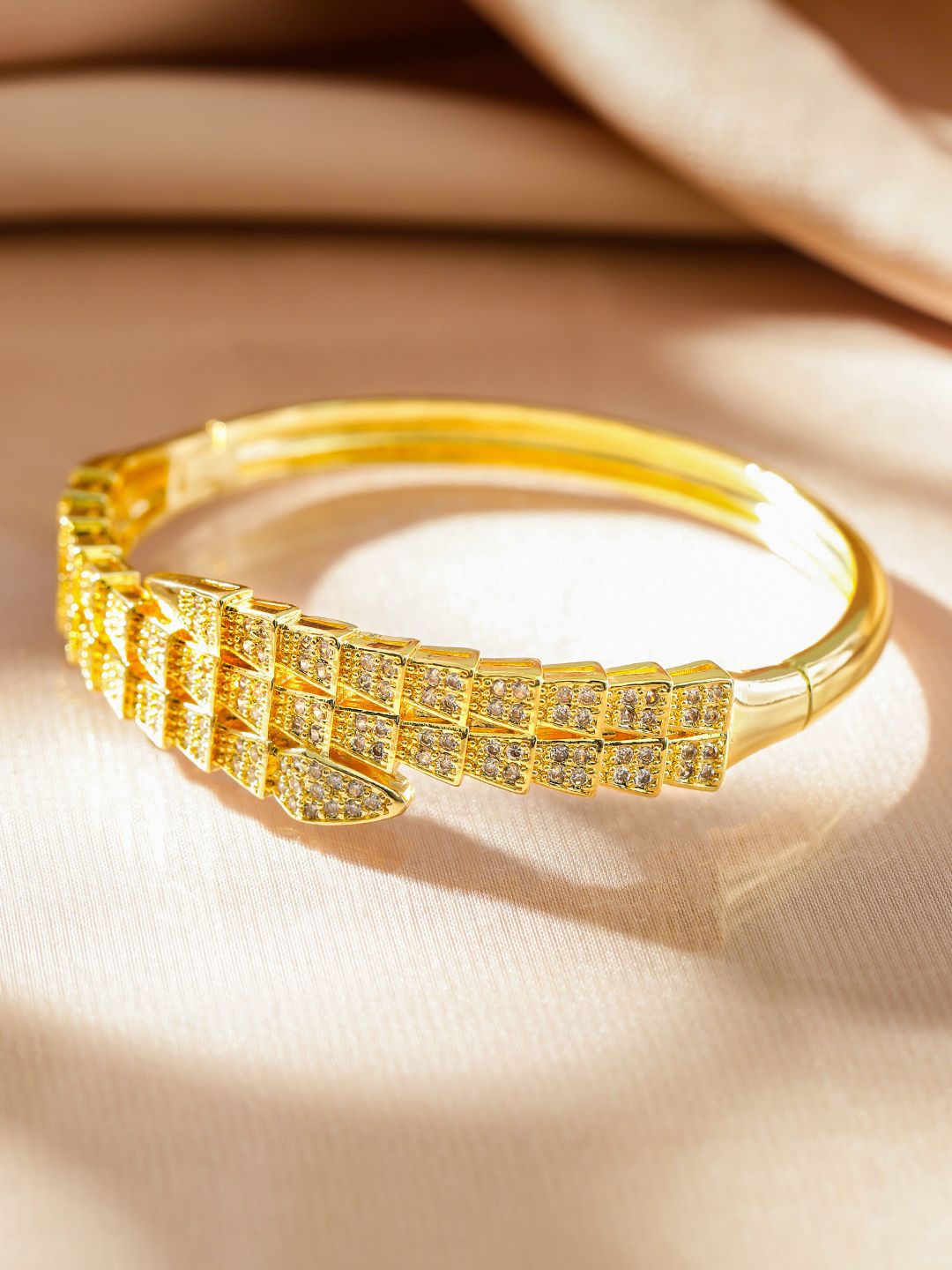 Dhiyona RJ Women's 22K Gold-Plated Luxurious Pave-Set Cubic Zirconia Openable Bracelet