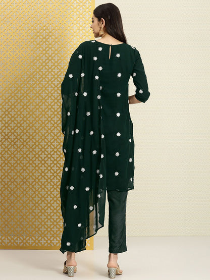 Dhiyona PD Women Women Jashn Ethic Motifs Sequined Zari Work Kurta & Trousers With Dupatta