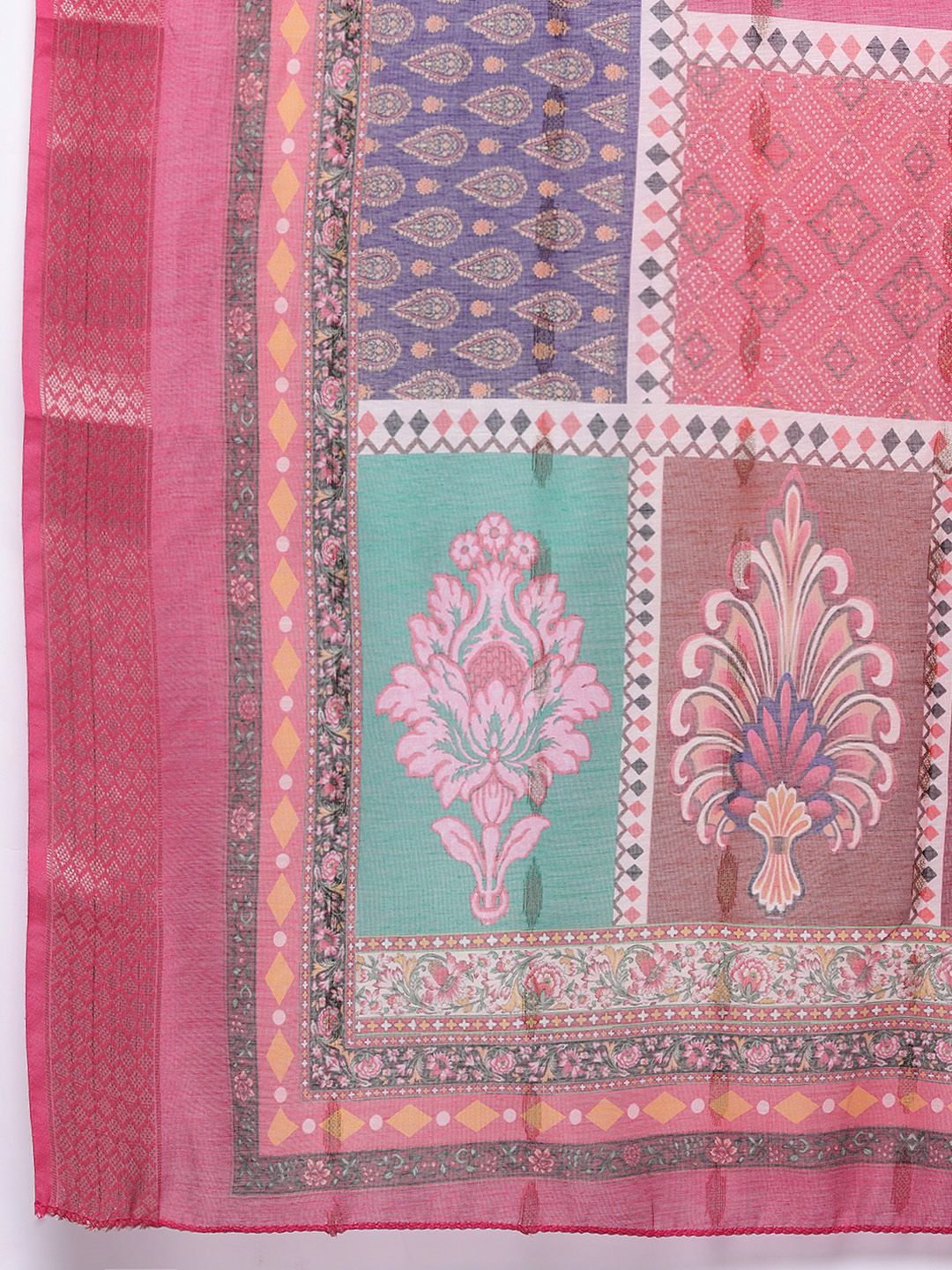 Dhiyona VA Women'sThread & Zari Embroidered Kurta with Trouser & Ethnic Printed Dupatta