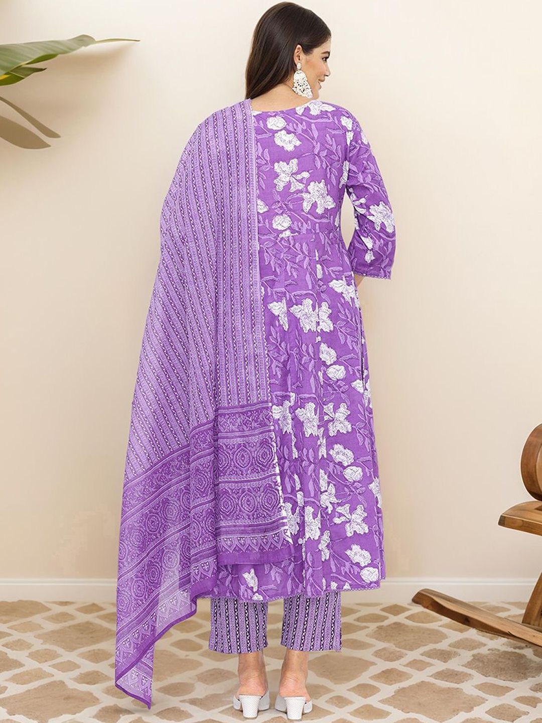 Dhiyona IS Women's Floral Printed Pure Cotton Kurta with Trousers & Dupatta