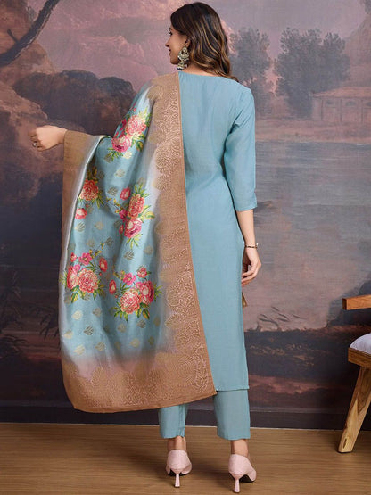 Dhiyona PD Women Floral Embroidered Kurta With Trouser & Dupatta