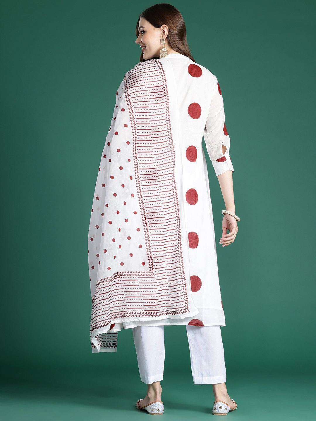 Printed Panelled Sequinned Pure Cotton Kurta with Trousers & With Dupatta